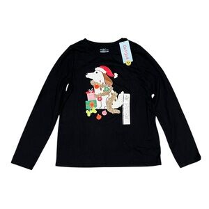 Cat & Jack Girls Christmas Dog Graphic Long Sleeve Shirt Size L (10/12) NWT